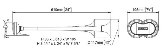 Электропневматический горн, двухрожковый, 177/218 Гц